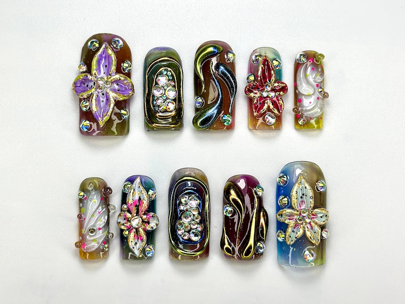 Dramatic Crystal Press On Nails | Sparkling Handmade Nail Art | Jewel & Crystal Nail Set | Unique Handmade Nail | Luxury Press Ons | JB691HC