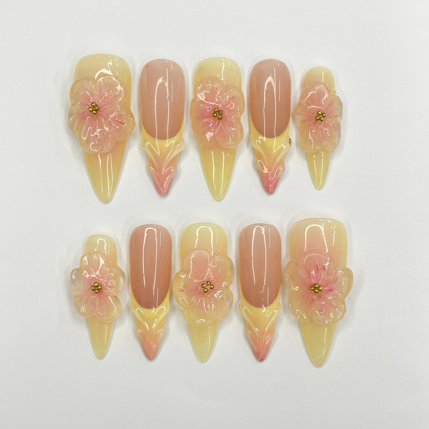 Fairy Dream Flower Garden Long Almond Press On Nails | 3D Gel Fairycore Fake Nails| Dreamy Nails for Birthday Vacation Holiday