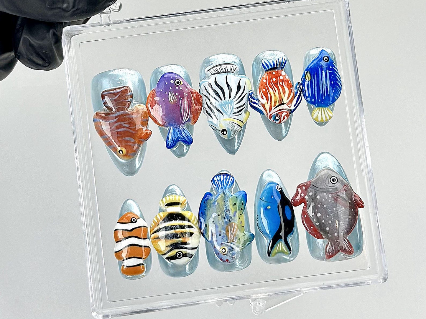 Tropical Aquarium Press On Nails | 3D Fish Aquarium Fake Nails | Ocean Fish Nail Art | Marine Life Press Ons | Kawaii Nails |Unique |HA875YK