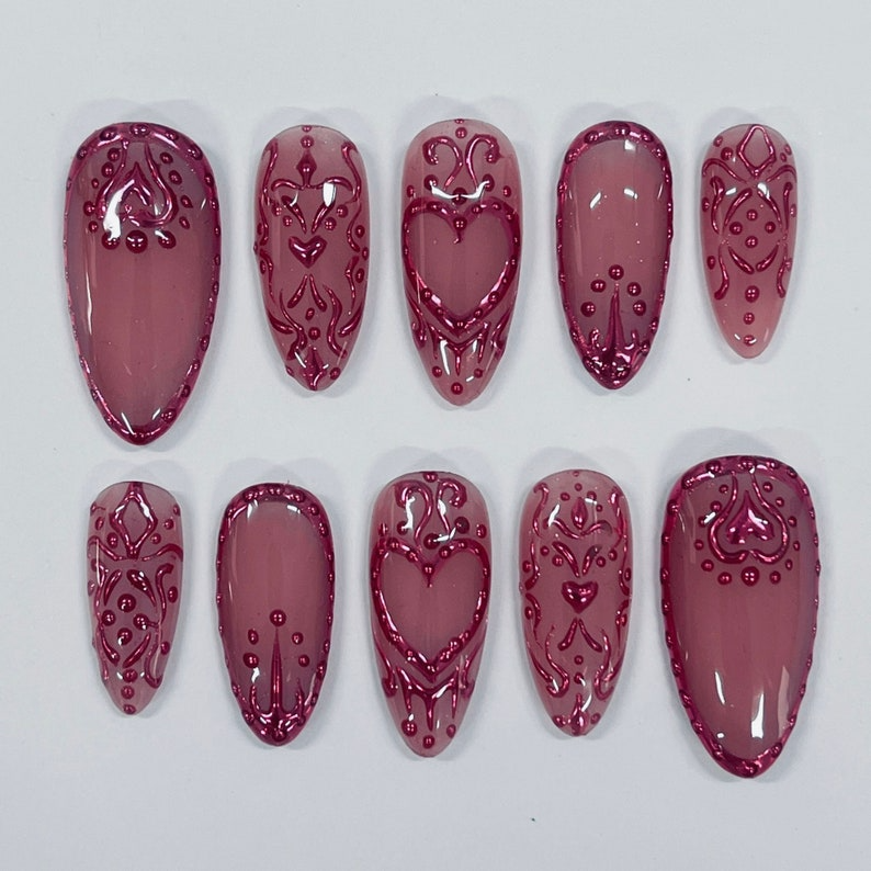 Chrome Empress Press On Nails| Handmade 3D False Nails| Edgy Nails for Birthday Party Holiday,Vacation , Gift for Her