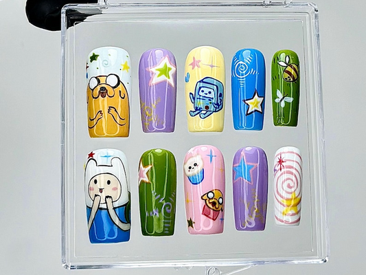 Adventure Time Press On Nails | Finn Jake BMO Fake nails | Cosplay Nail Art | Jake the Dog Kawaii Nails | Cute Cartoon Nails | HB942YC