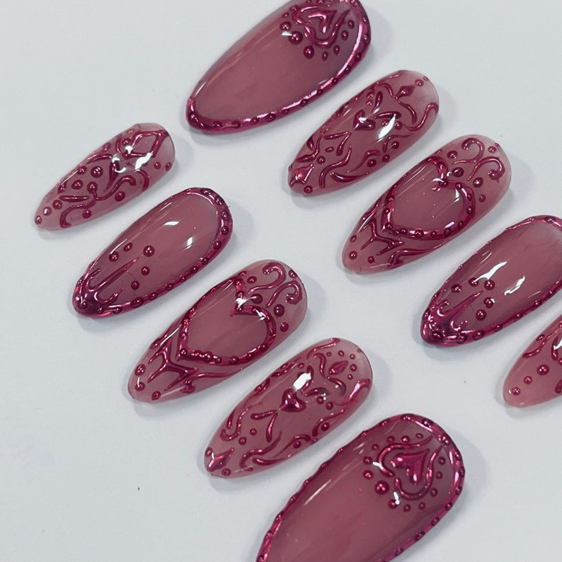 Chrome Empress Press On Nails| Handmade 3D False Nails| Edgy Nails for Birthday Party Holiday,Vacation , Gift for Her