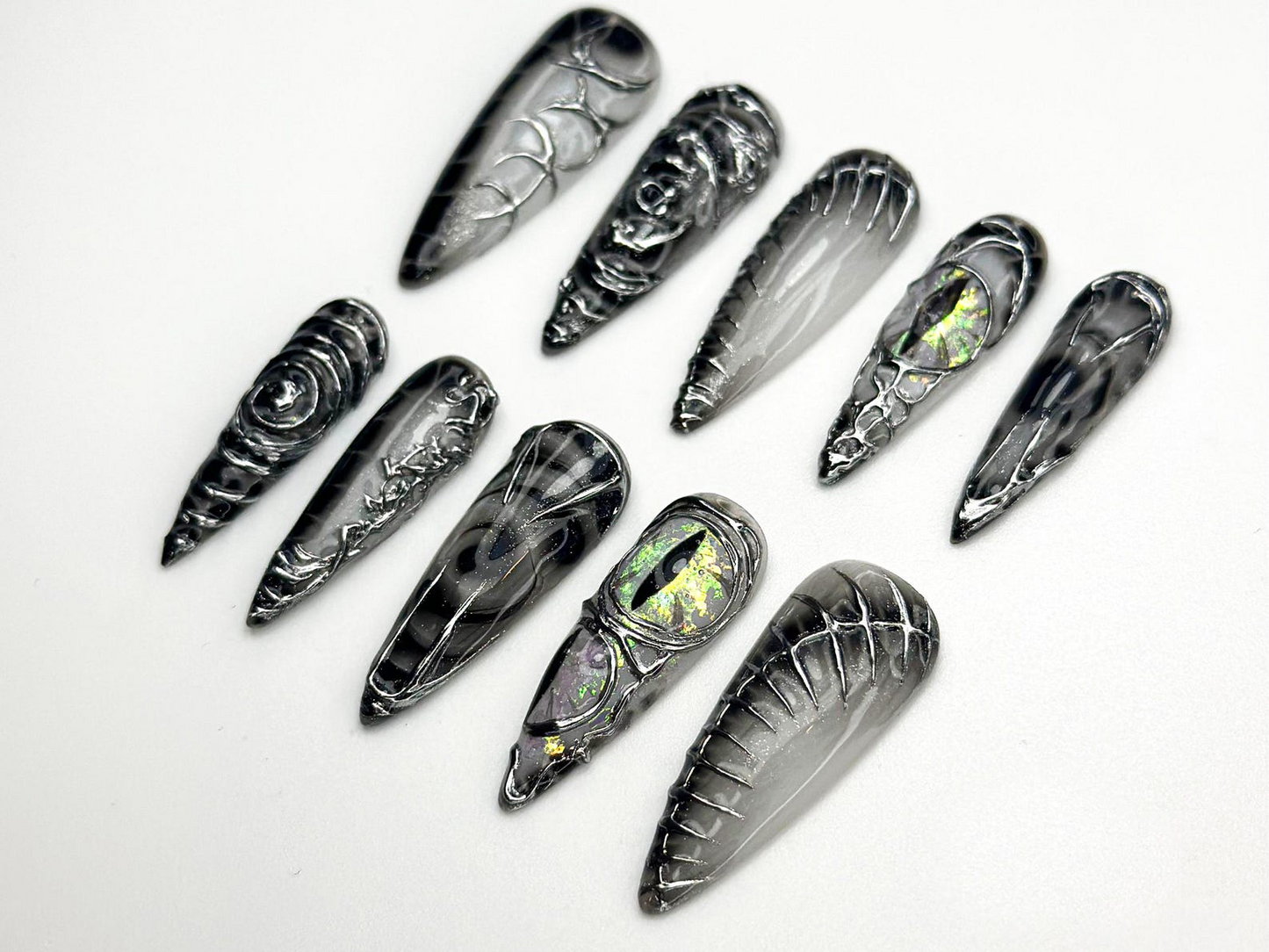 Dragon Gothic Press On Nails | Black 3D Nail Art | Dark Mystic Scale Nails | Handmade Dragon Claw Press Ons | Unique Fantasy Nails | JB801HC