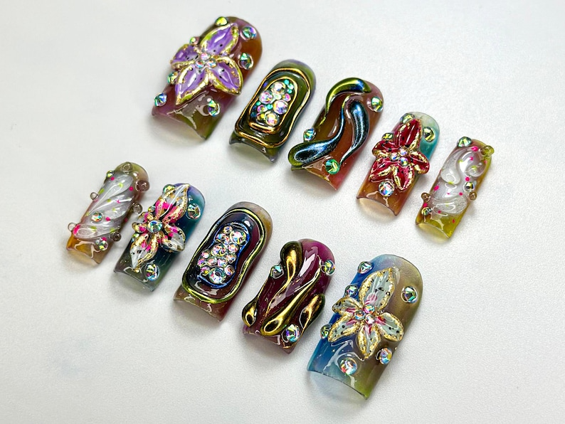 Dramatic Crystal Press On Nails | Sparkling Handmade Nail Art | Jewel & Crystal Nail Set | Unique Handmade Nail | Luxury Press Ons | JB691HC