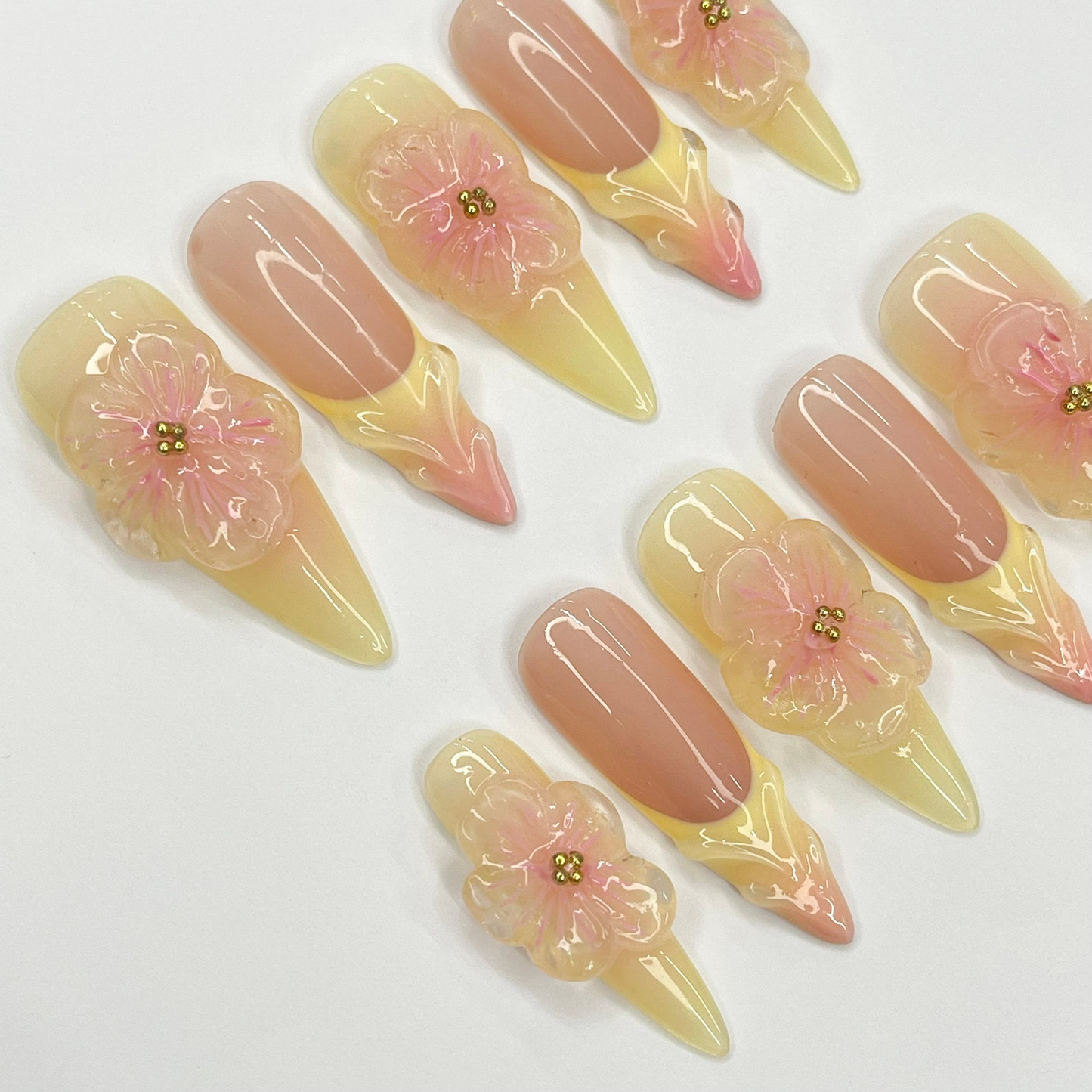 Fairy Dream Flower Garden Long Almond Press On Nails | 3D Gel Fairycore Fake Nails| Dreamy Nails for Birthday Vacation Holiday