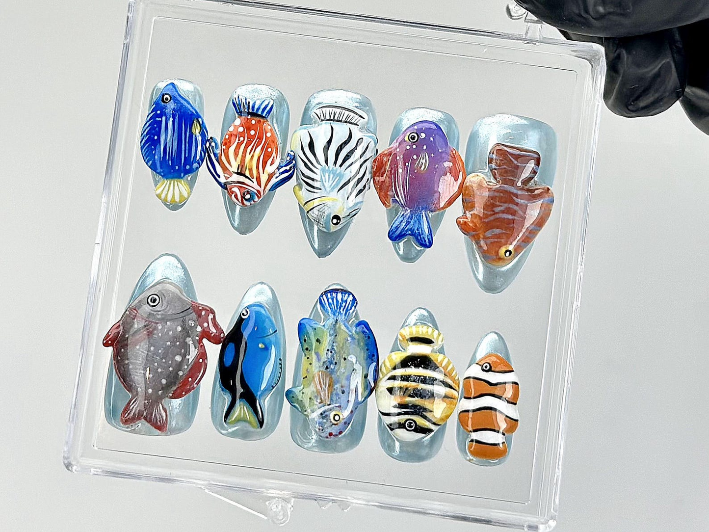 Tropical Aquarium Press On Nails | 3D Fish Aquarium Fake Nails | Ocean Fish Nail Art | Marine Life Press Ons | Kawaii Nails |Unique |HA875YK