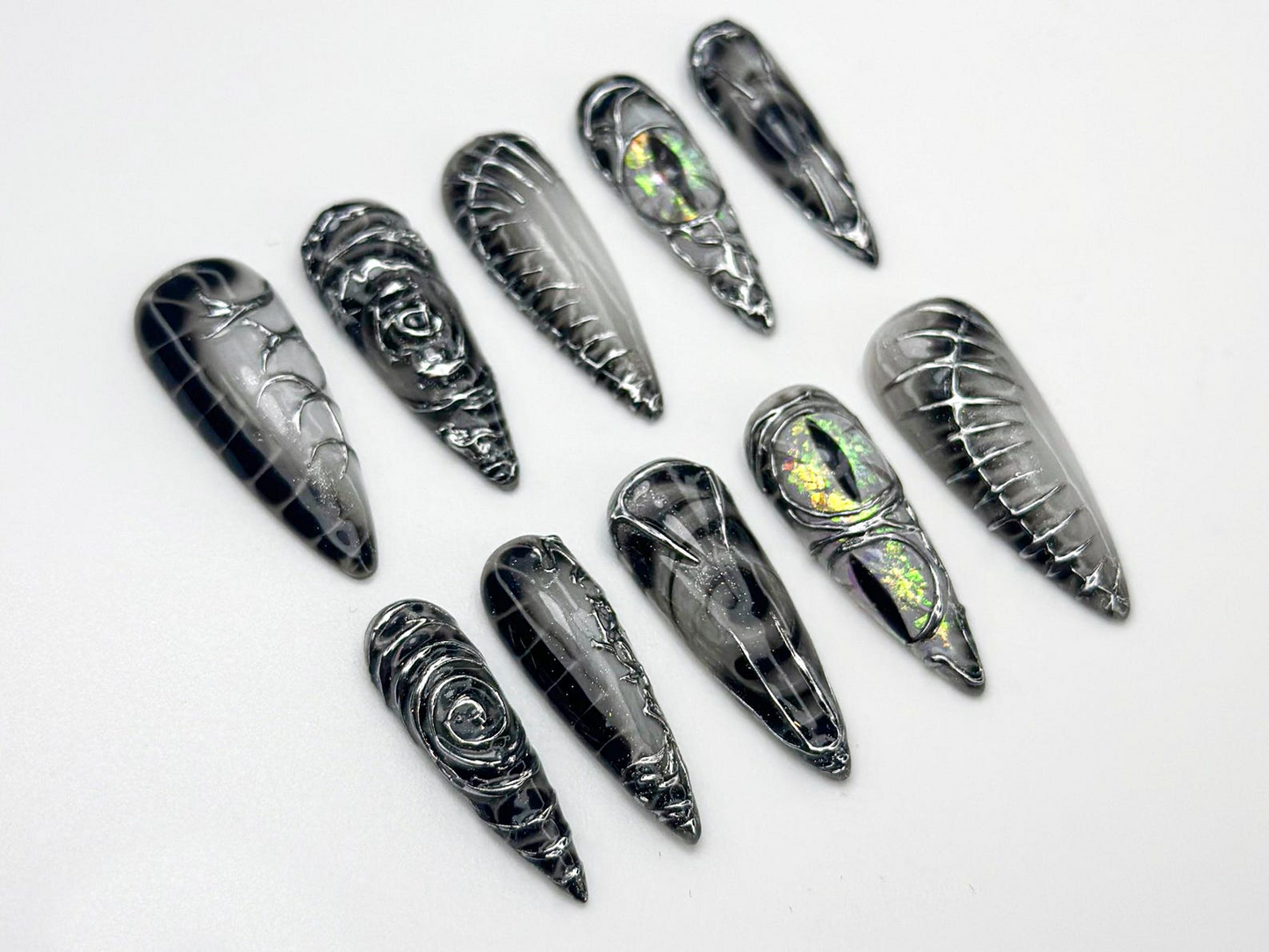 Dragon Gothic Press On Nails | Black 3D Nail Art | Dark Mystic Scale Nails | Handmade Dragon Claw Press Ons | Unique Fantasy Nails | JB801HC
