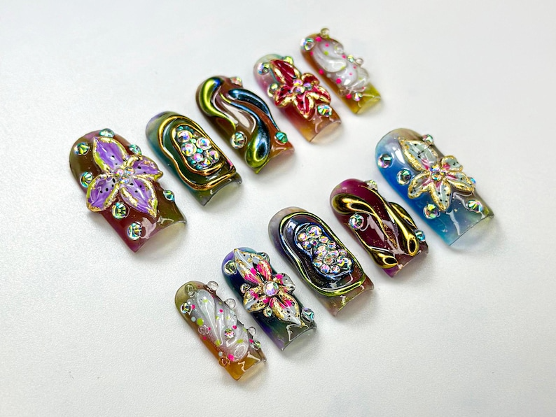 Dramatic Crystal Press On Nails | Sparkling Handmade Nail Art | Jewel & Crystal Nail Set | Unique Handmade Nail | Luxury Press Ons | JB691HC