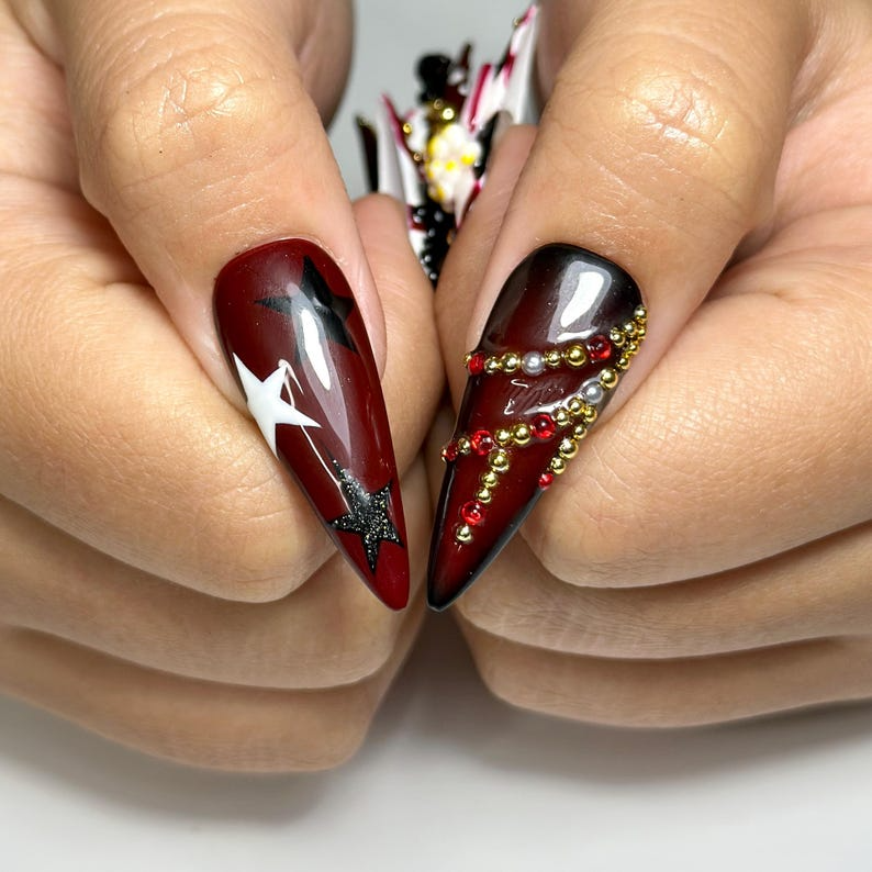 Halloween Circus Press On Nails | Spooky Clown Faces Nail Art | Gothic Harlequin Fake Nails | 3D Popcorn & Casino Press Ons | DB729YC