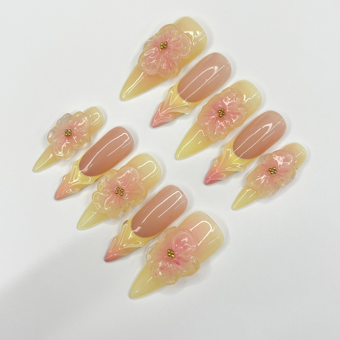 Fairy Dream Flower Garden Long Almond Press On Nails | 3D Gel Fairycore Fake Nails| Dreamy Nails for Birthday Vacation Holiday
