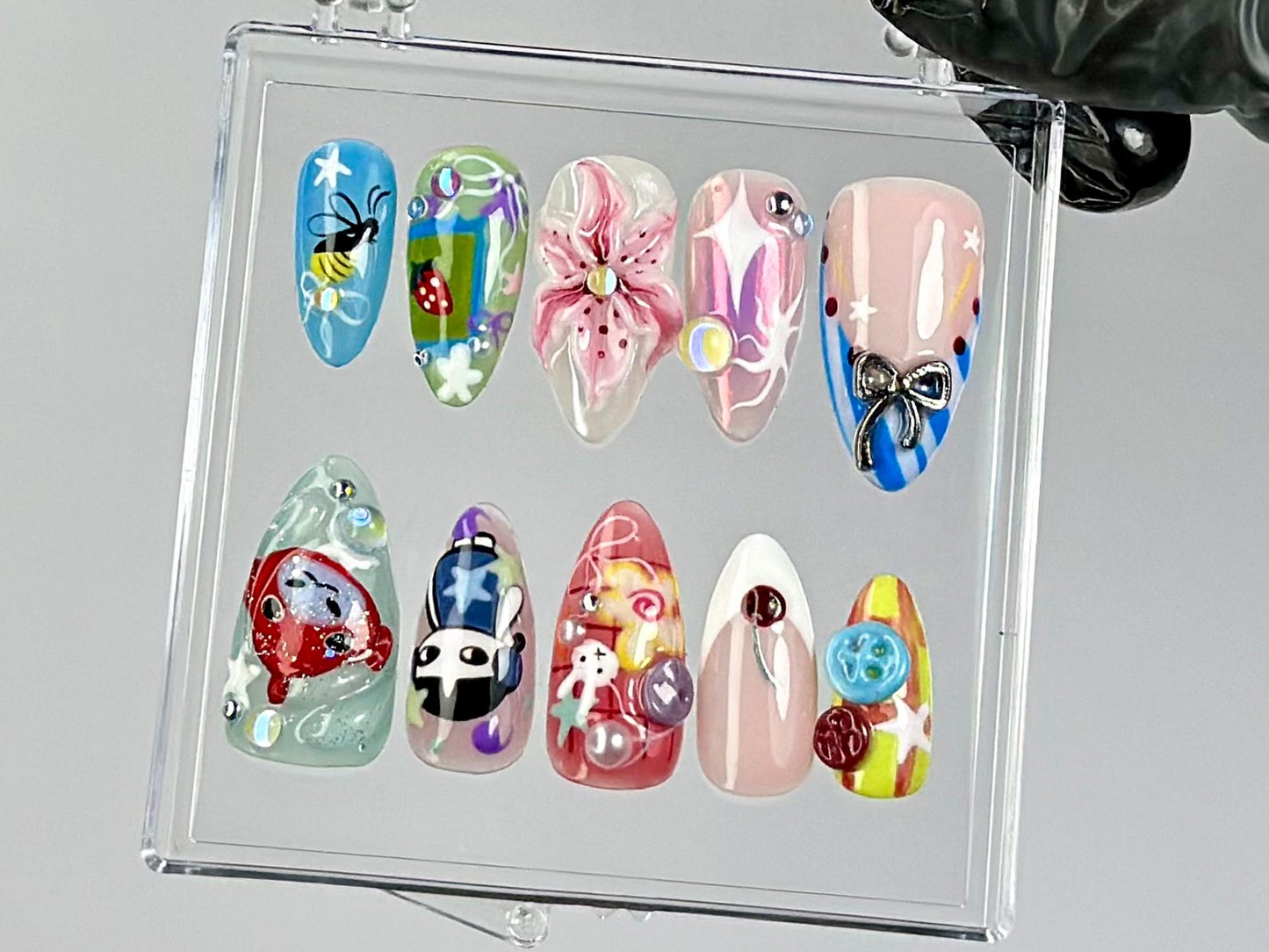 Aesthetic Anime Press On Nails | Cute Kawaii Fake nails | Anime-Inspired Nail Art | Fantasy, Floral & 3D Accents Kawaii Nails | HB787YC