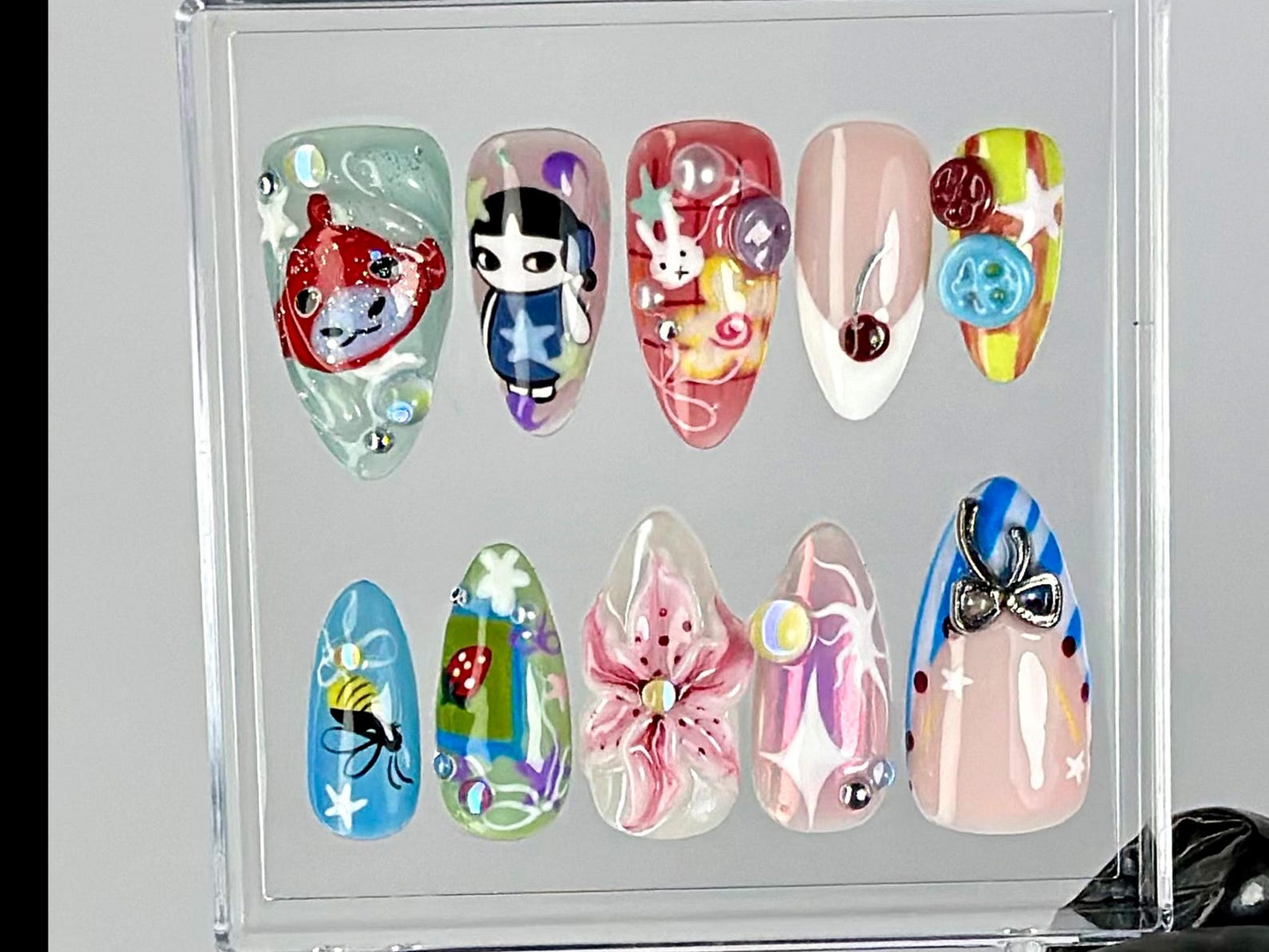 Aesthetic Anime Press On Nails | Cute Kawaii Fake nails | Anime-Inspired Nail Art | Fantasy, Floral & 3D Accents Kawaii Nails | HB787YC