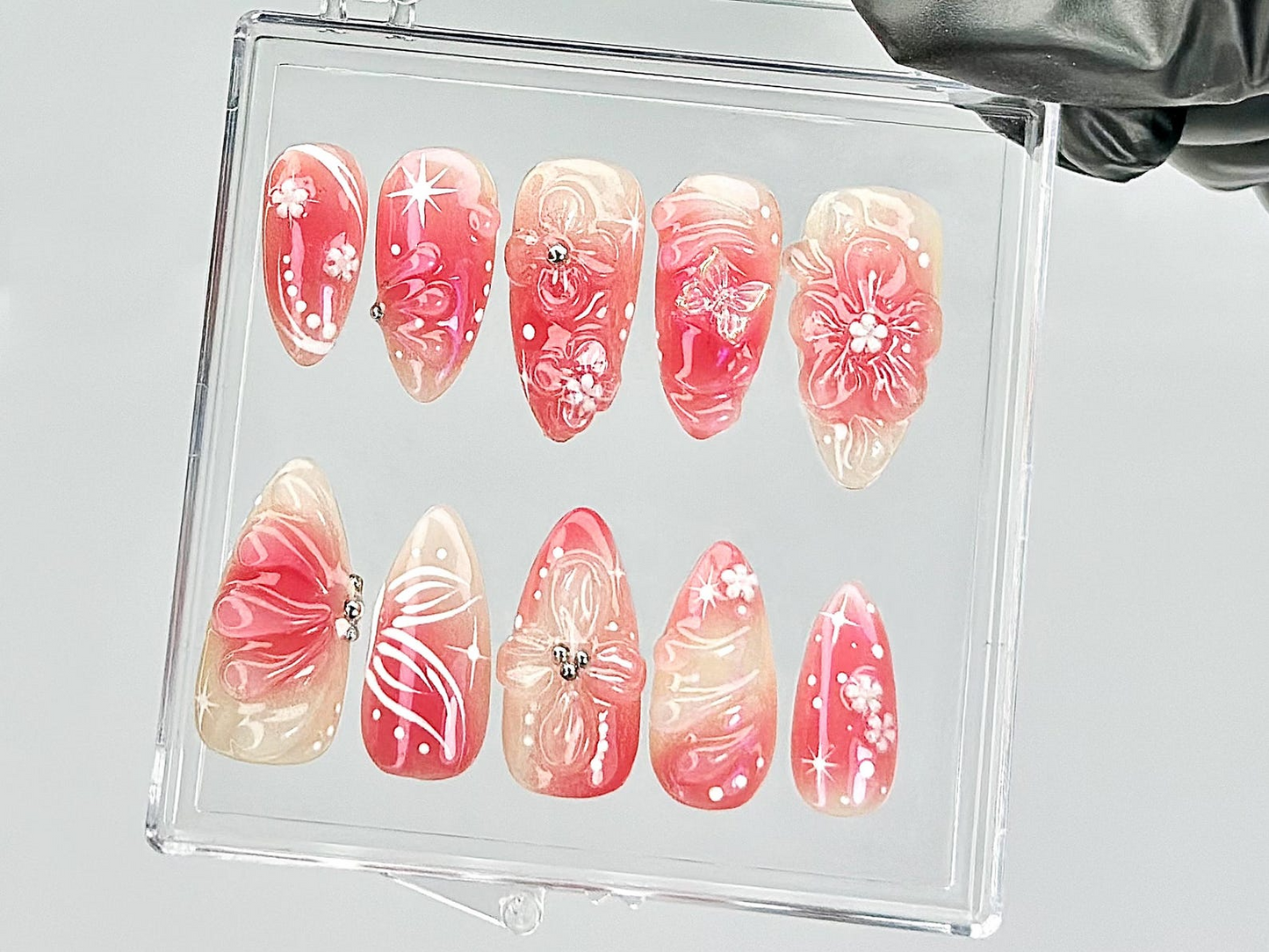 Blossom Spring Press On Nails By HudiNails |Sakura Pink Spring Fake Nails |Romantic Floral Acrylic Nails | Spring Inspired Nail Art |HB813YT