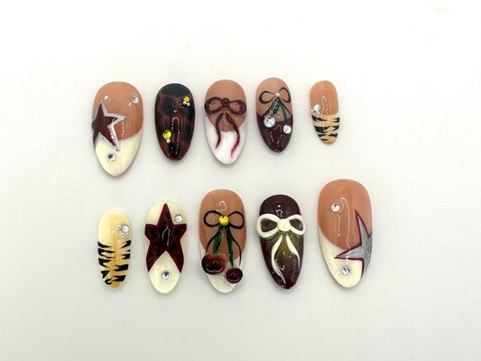 Vintage Cowgirl Fress On Nails - 3D Nail Art - Aesthetic Nail Set - Hand Painted Cowboy Star Nails - Luxury Vintage Nail Set - JC663D