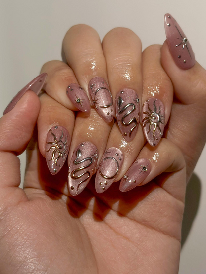 Gothic Sigil Luxury Press On Nails | Nude Rose Gothic Nail Art | Nude Rose Gothic Press Ons | Occult Symbol Set | DB1007EC