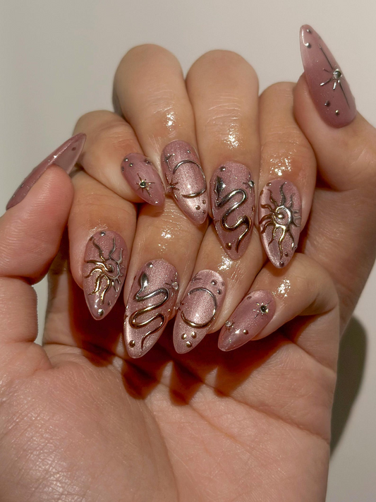 Gothic Sigil Luxury Press On Nails | Nude Rose Gothic Nail Art | Nude Rose Gothic Press Ons | Occult Symbol Set | DB1007EC