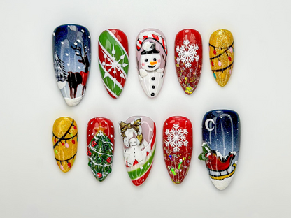 Festive Wonderland Press On Nails For Christmas  | Candy Cane Christmas Nail Art | Holiday Glitter & Snowflake Design | JB239EC