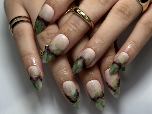 Mystic Jade Marble Press On Nails | Natural Stone-Inspired Nail Art | Elegant Green & Burgundy Veins | Unique Gemstone Press Ons | HB1059EC