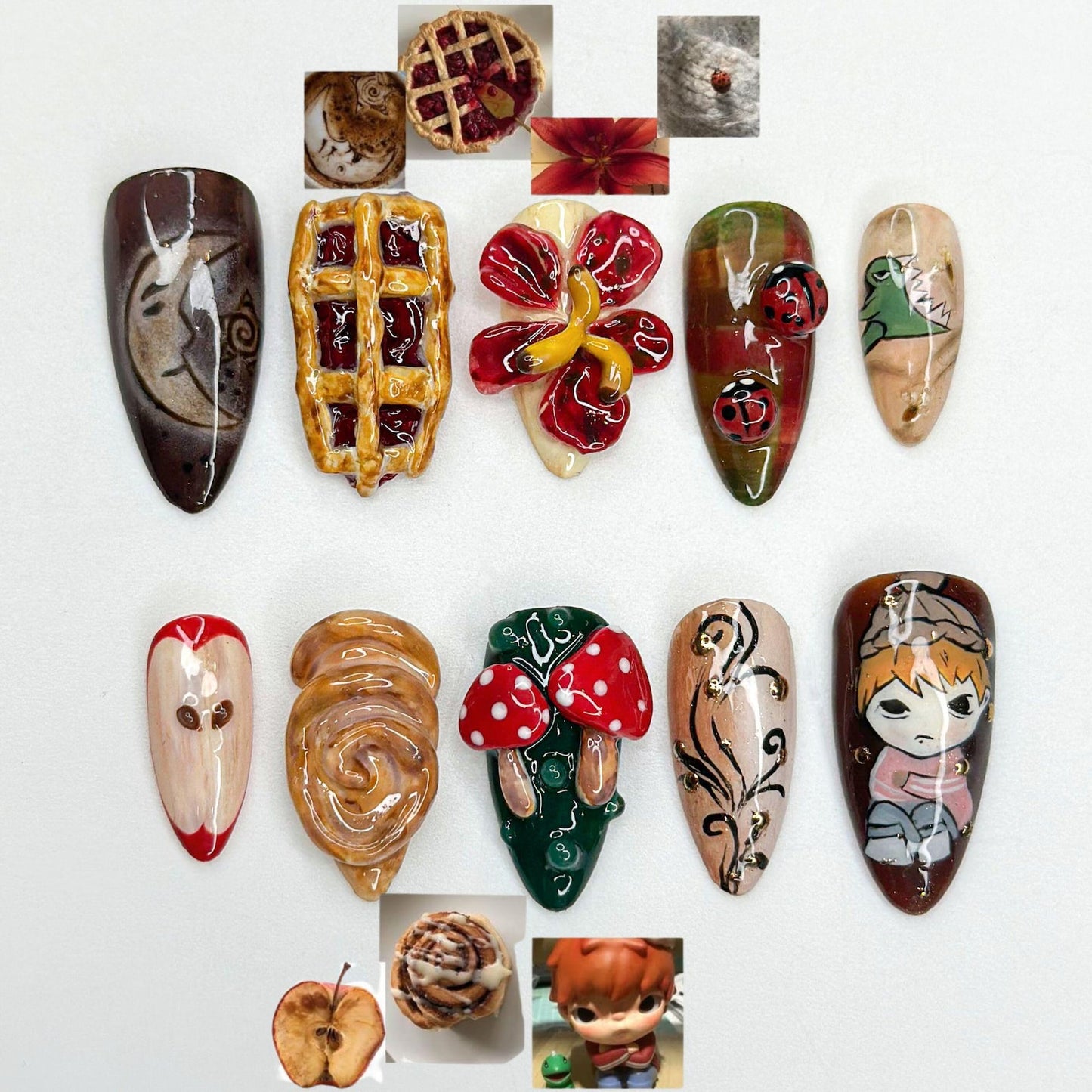 Melancholic Cartoon Press On Nails | Cottagecore Nail Art | Mushroom & Dessert Nails | Fantasy Character Nails | Artistic Press Ons| JB326HC