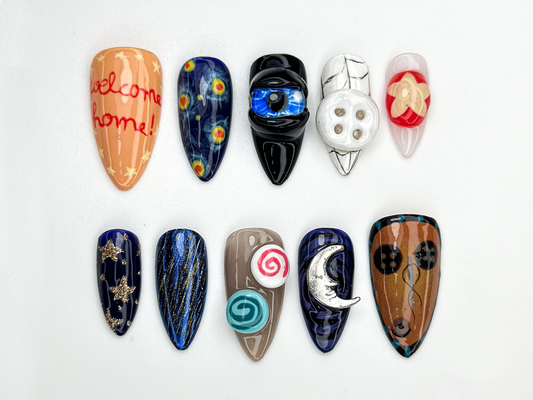 Coraline Other World Press On Nails | Button Eyes Nail Art | Spooky Fantasy Nails | Handmade 3D Nail Set | Halloween Horror Nails | JB868H