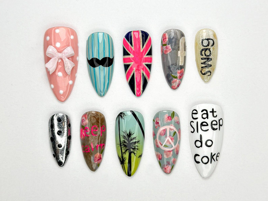 Grunge Aesthetic Press On Nails | Retro British Pop Nails | Peace Sign & Graffiti Art | Statement Aesthetic Nail | Cool Girl Style | JB892HK