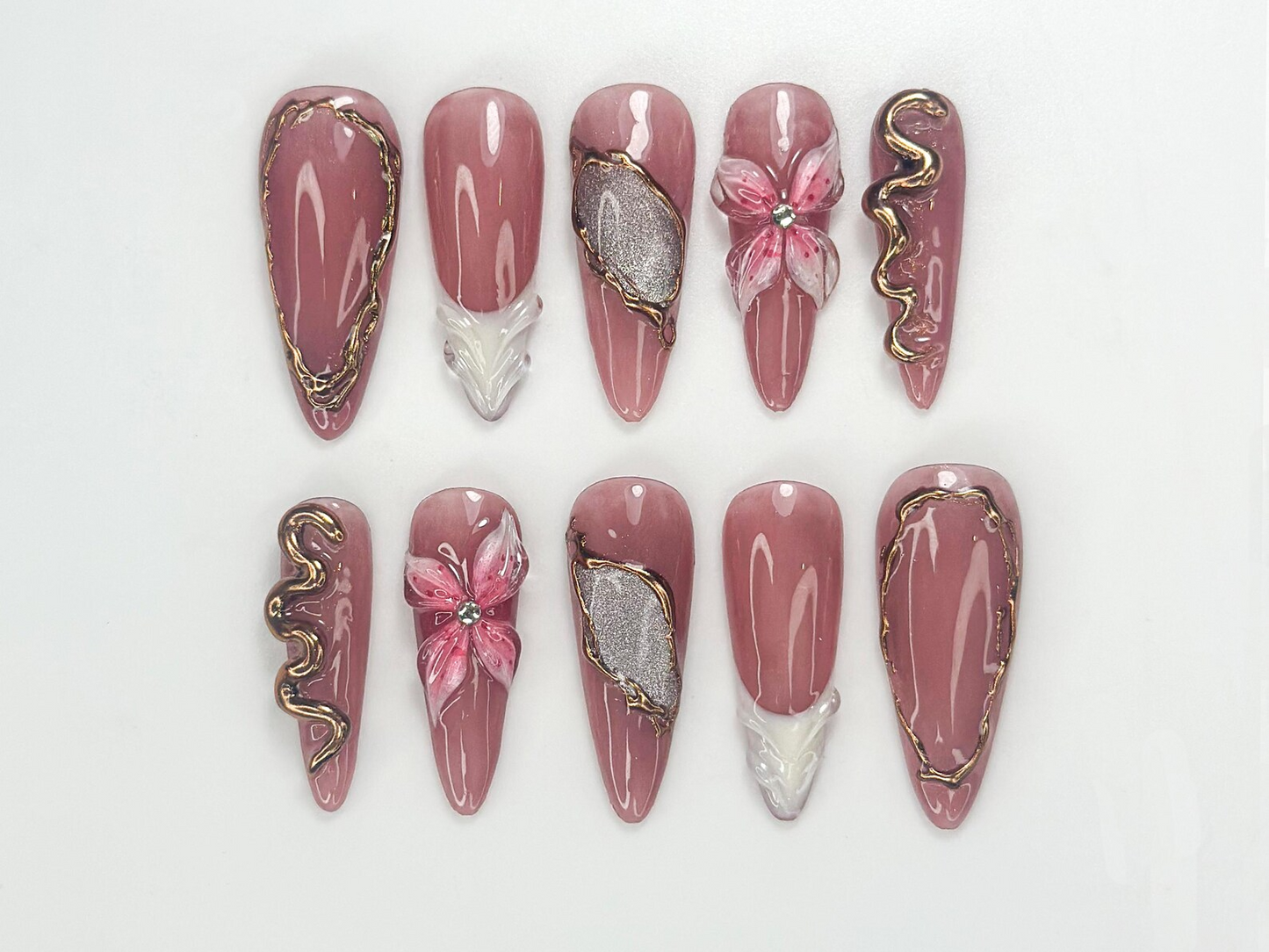 Press On Nails Adhesive Tabs – Nude Red Heart & Glitter Bow Design Long Almond Handmade Fake Nails for Valentine Gift