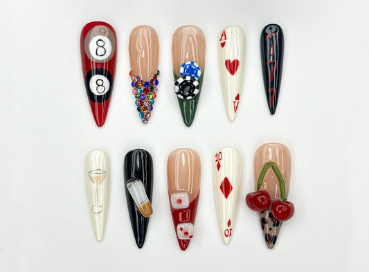 Casino Game Theme Press On Nails | 3D Poker Dice & Martini Nails | Vegas Party Press Ons | Bold Handmade Nail| Vegas Nightlife Nail | JB960H
