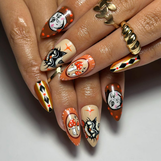 Gothic Skull Halloween Press On Nails | Black & White Creepy Nail Art | Halloween Horror Inspired | Unique Gothic Nail Set| JB150HC (Copy)