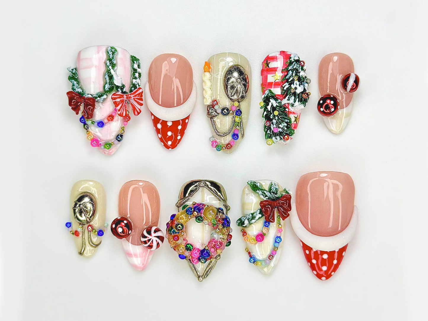 Merry Knit Christmas Press On Nails | 3D Bow Christmas Nail Art | Green Red Holiday Press Ons | Festive Handmade Set | JB220EC