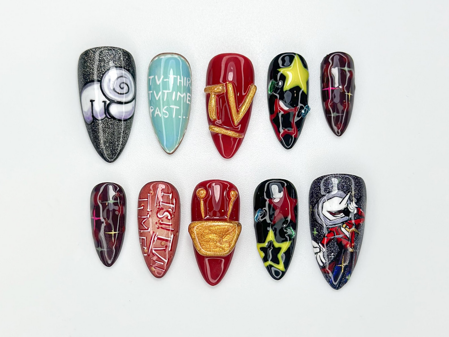 Tenna Deltarune Press On Nails | TV Show Nail Design | Abstract Comic Nail Art | Funky Character Press Ons | 3D Statement Nail Set | JB975HC