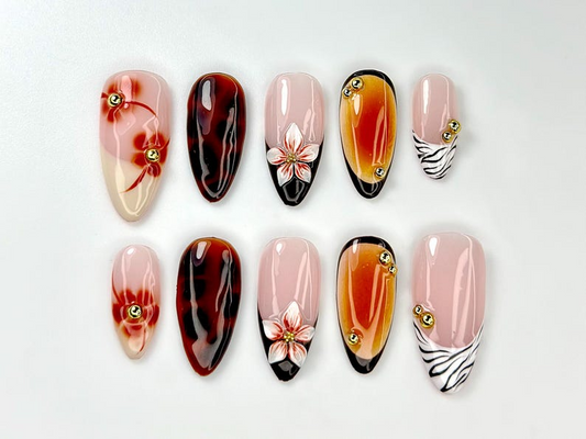 Brown Tortoise Shell Press On Nails | Zebra, Tiger Tip Nail Art | Safari Inspired Nail Art | Zebra Animal Kawaii Nails |Luxury Nails|JB797YK