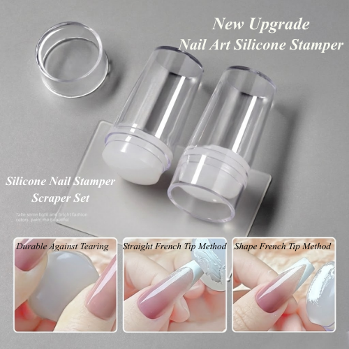 Beetles 3-Pcs Silicone French Tip Nail Stamp Kit – Soft Nail Stamper with Replacement Heads & Scraper for DIY Nail Art