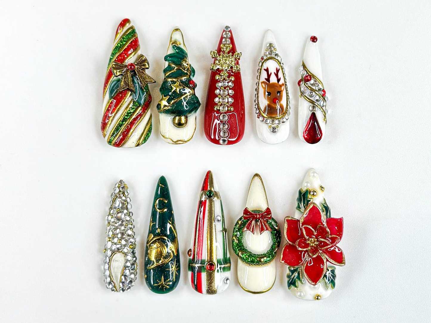 Luxury Christmas Press On Nails | 3D Tree & Wreath Nails | Candy Cane Holiday Nail Art | Christmas Press Ons | Festive Winter Set | JB242HC