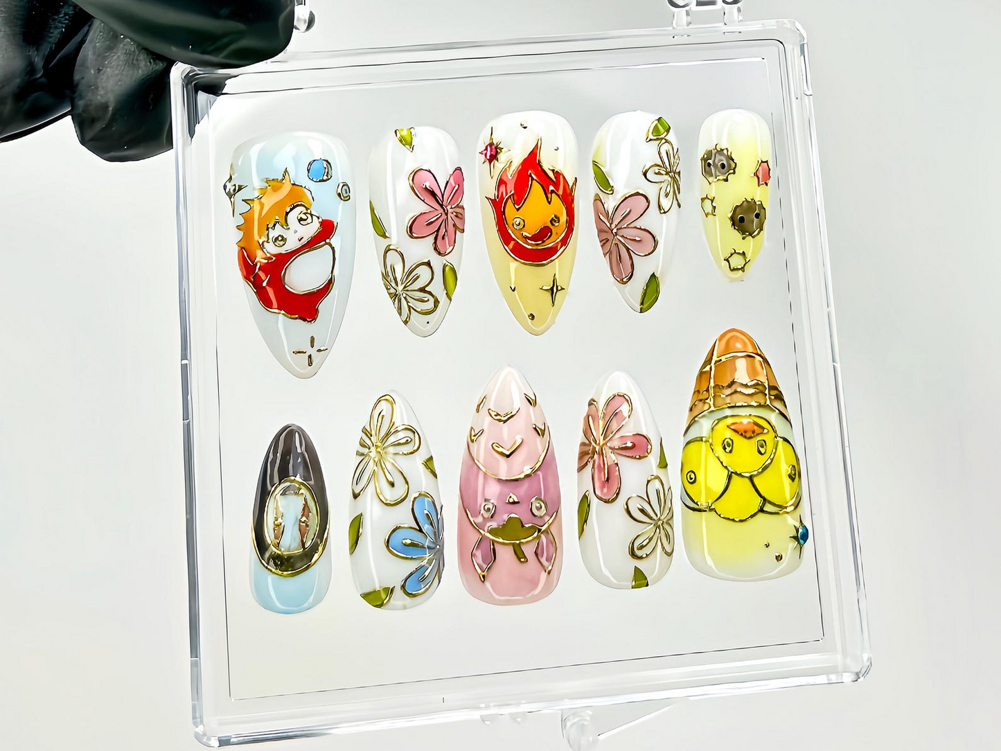 Cute Anime Press On Nails | Ghibli Characters & Floral Fake Nails | Kawaii Anime Nail Art | Ponyo Totoro Calcifer Press Ons | HB1021YC