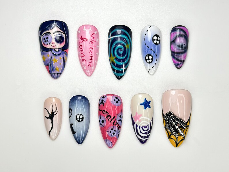 Dreamy Halloween Press On Nails | 3D Swirl & Star Nail Art | Whimsical Pastel Statement Set | Unique Cosmic Press Ons | HB101HC