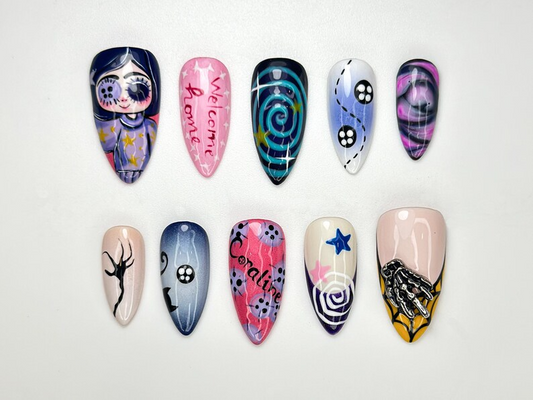 Dreamy Halloween Press On Nails | 3D Swirl & Star Nail Art | Whimsical Pastel Statement Set | Unique Cosmic Press Ons | HB101HC