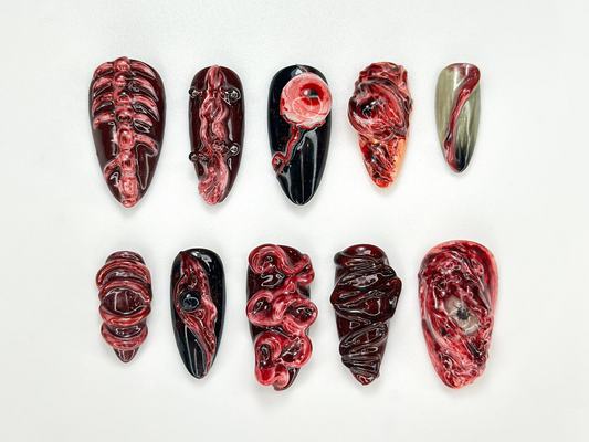 Horror Halloween Press On Nails | 3D Bloody Body Art Nails | Halloween Skeleton & Flesh Nail Set | Grunge Monster Horror Nails | JB979HC