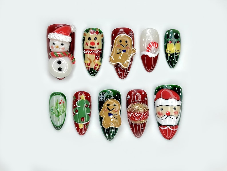 Press On Nails For Christmas | Santa & Friends Christmas Nails | Festive Holiday Press Ons | Cute Xmas Nails | Winter Nails |JB212EK