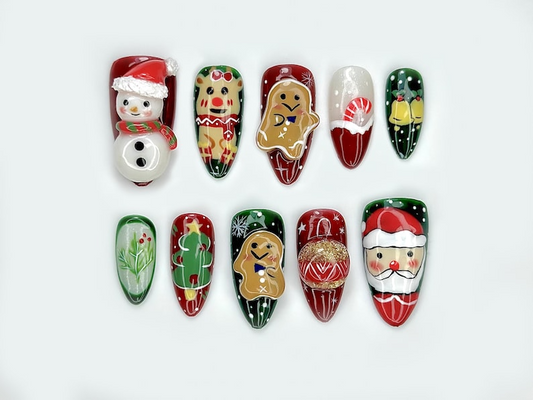 Press On Nails For Christmas | Santa & Friends Christmas Nails | Festive Holiday Press Ons | Cute Xmas Nails | Winter Nails |JB212EK