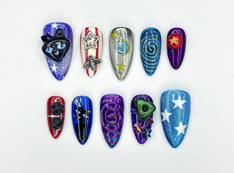 Unique Cosmic Galaxy Press On Nails | Metallic Space Theme Nails | Starry Night Press Ons | Handmade Cosmic Nails | Celestial Nails | JB965H