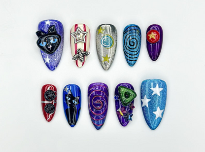 Unique Cosmic Galaxy Press On Nails | Metallic Space Theme Nails | Starry Night Press Ons | Handmade Cosmic Nails | Celestial Nails | JB965H