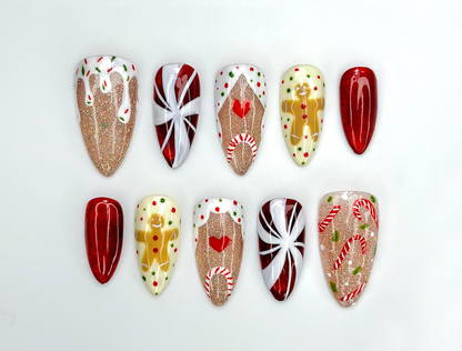 Wonderland Christmas Press On Nails | Santa Claus Christmas Nail Art | Candy Cane & Tree Nails | Cute Winter Nail Set | JB219EK