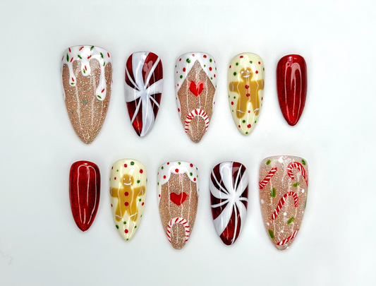 Wonderland Christmas Press On Nails | Santa Claus Christmas Nail Art | Candy Cane & Tree Nails | Cute Winter Nail Set | JB219EK