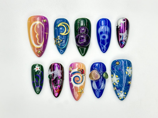 Galaxy Swirl Press On Nails | Cosmic Star Moon Nail Art | Mystical Space Inspired Nails | Purple Blue Galaxy Tips | Celestial Nail | JB936HC