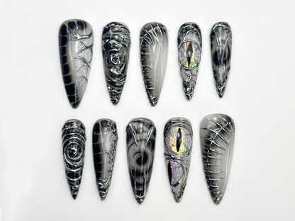 Dragon Gothic Press On Nails | Black 3D Nail Art | Dark Mystic Scale Nails | Handmade Dragon Claw Press Ons | Unique Fantasy Nails | JB801HC