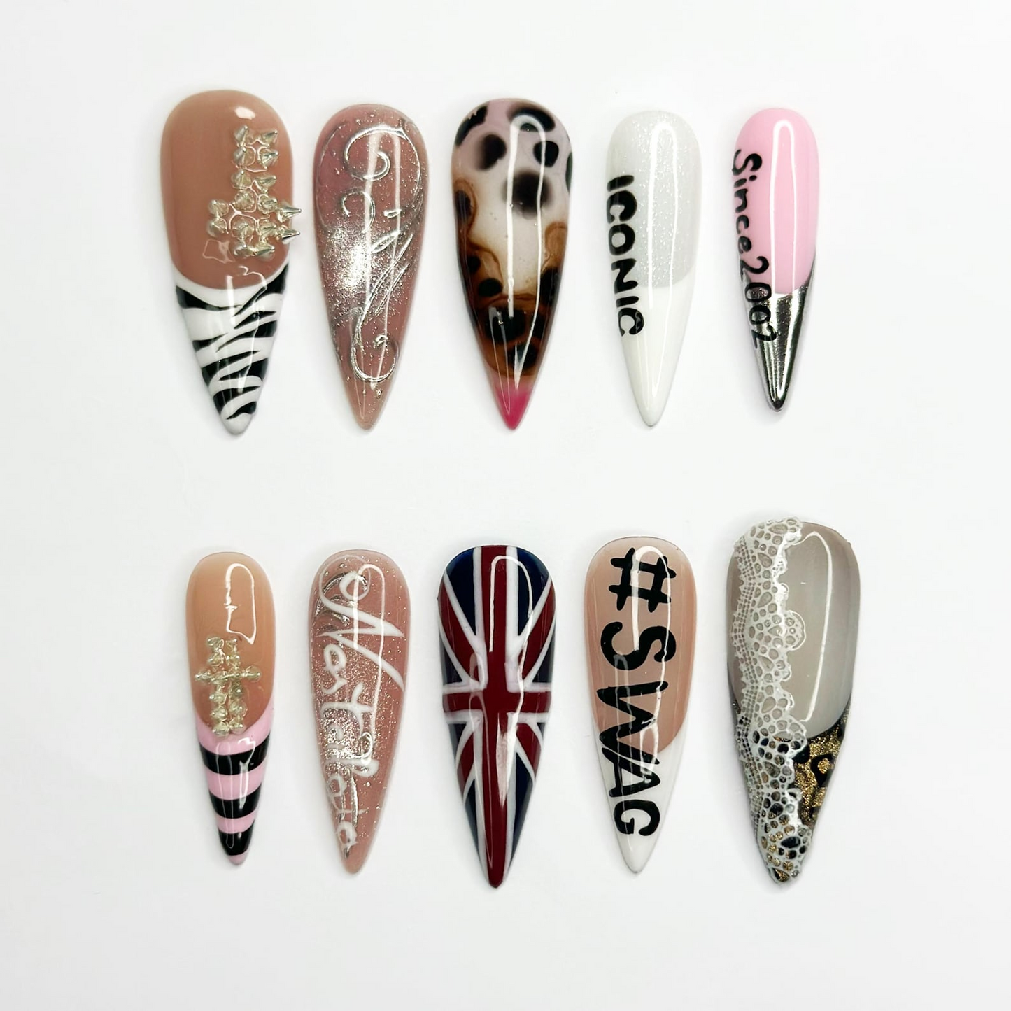 4th of July Press On Nails Long Stiletto • USA Holiday Look •Red White Blue Animal Print Stiletto Fake Nails| OB421LC