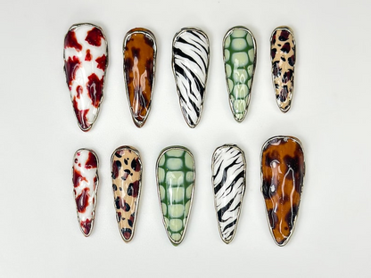 Luxe Leopard Press On Nails | Zebra, Leopard & Croc Nail Art | Handmade Safari-Inspired Press Ons | Mixed Animal Print Nails | HB1085HC
