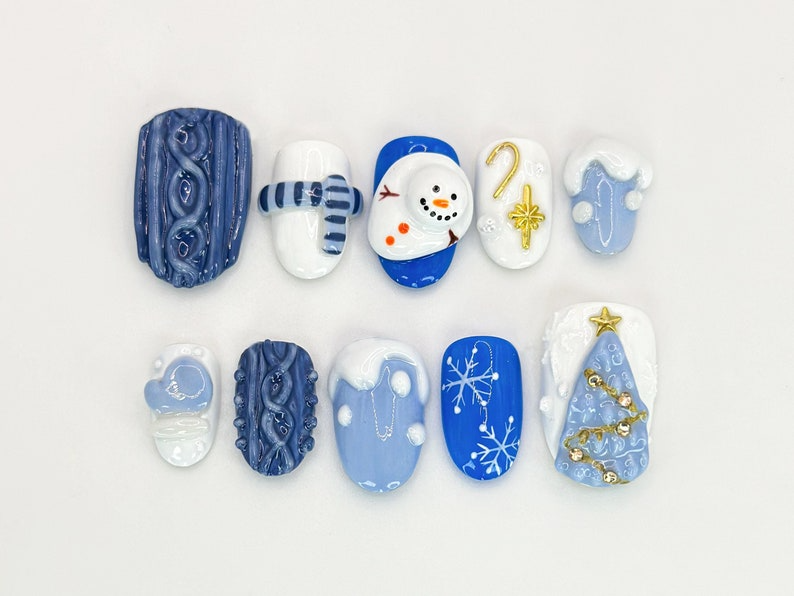 Christmas Press On Nails | Colorful Christmas Candy & Tree Designs | Custom Christmas Nail | High-Quality Handmade Nail Set | JC524HK