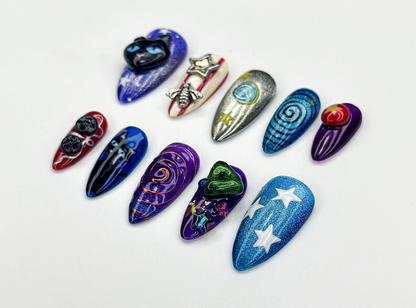 Unique Cosmic Galaxy Press On Nails | Metallic Space Theme Nails | Starry Night Press Ons | Handmade Cosmic Nails | Celestial Nails | JB965H