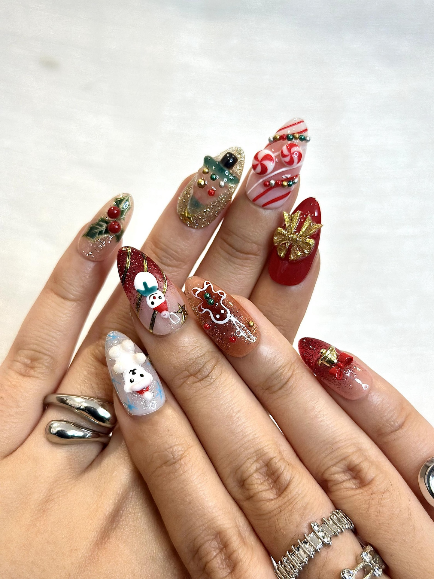Cute Christmas Press On Nails | 3D Holiday Nails | Festive Candy Cane & Gingerbread Set | Christmas Winter Press Ons | Holiday Nail| HB1215H